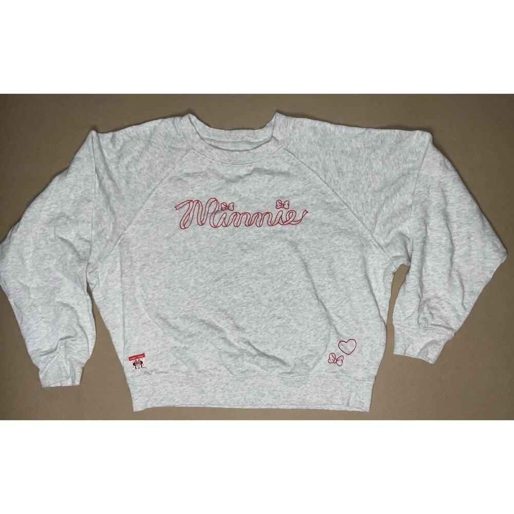 Old Navy x Disney SoComfy Minnie Mouse Gray Crewneck Sweatshirt M Embroidered